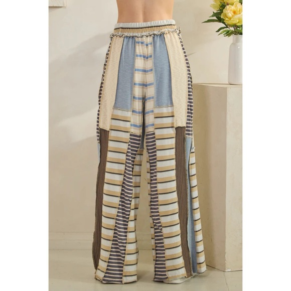 Oli & Hali Cream Blue Multicolor Striped Pants - Picture 7 of 9